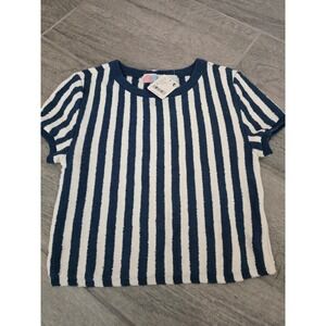 FP Beach Free People Roberta‎ Ivory Navy Striped Short Sleeve Knit Terry Top XS